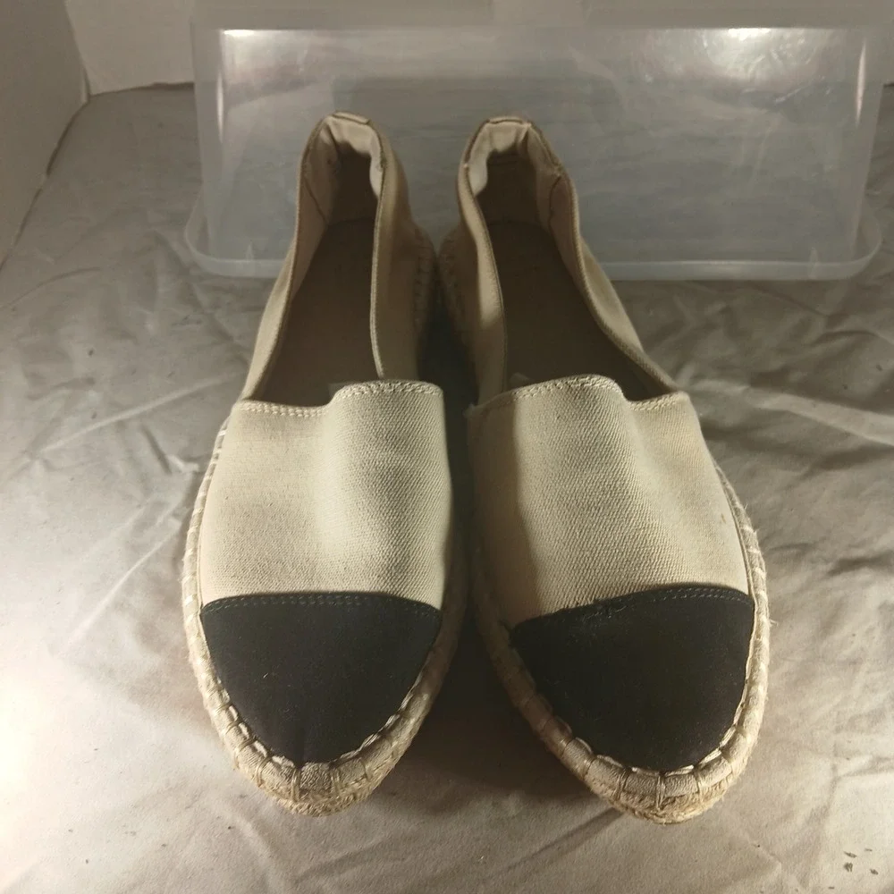 A New Day Womens Cream Black Cap Toe Canvas Espadrille Flats Size 8‎
